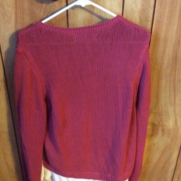 LOFT Pink Knit Sweater with Cream Color Shirt Tail - Picture 2 of 8